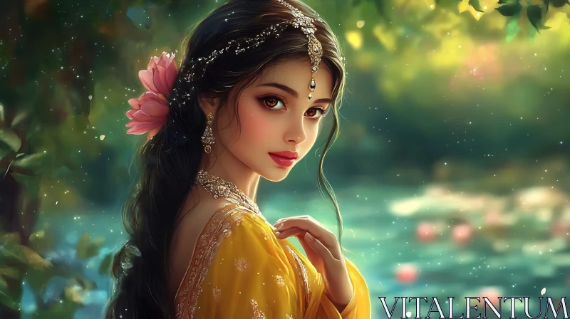 AI ART Elegant Woman with Flower in Hair