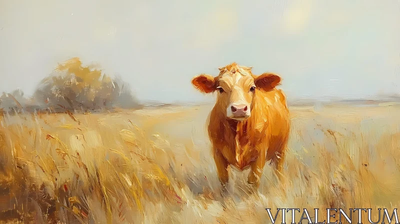 Pastoral Cow Portrait in Nature AI Image