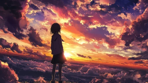 Girl Silhouette at Sunset Anime Style