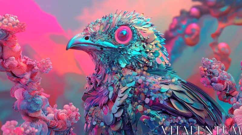 Abstract Bird with Coral Plumage AI Image