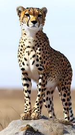 Cheetah Poised on a Rock in the Wild