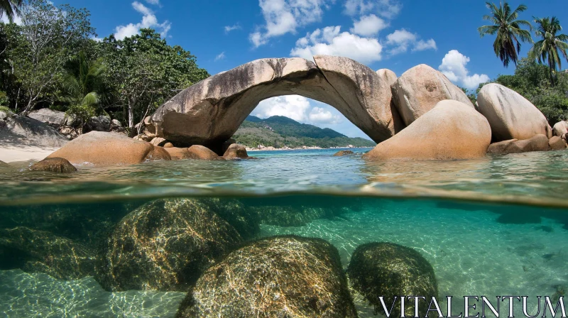 Natural Rock Arch in a Tropical Beach Setting AI Image