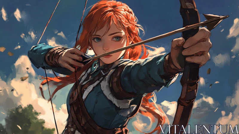 Female Archer Aiming Bow AI Image