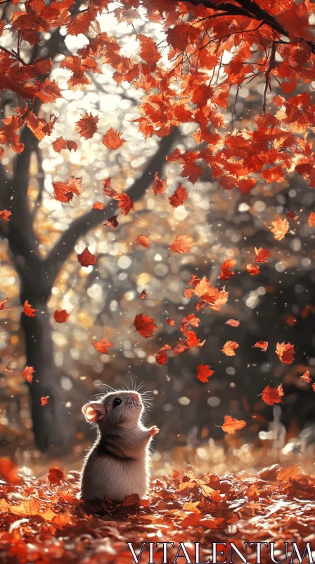 Mouse in Autumn Leaves AI Image