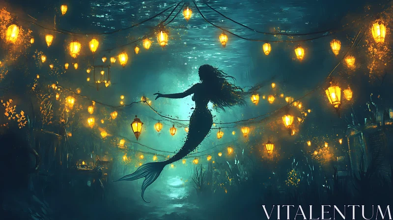 AI ART Mystical Mermaid Among Glowing Lanterns