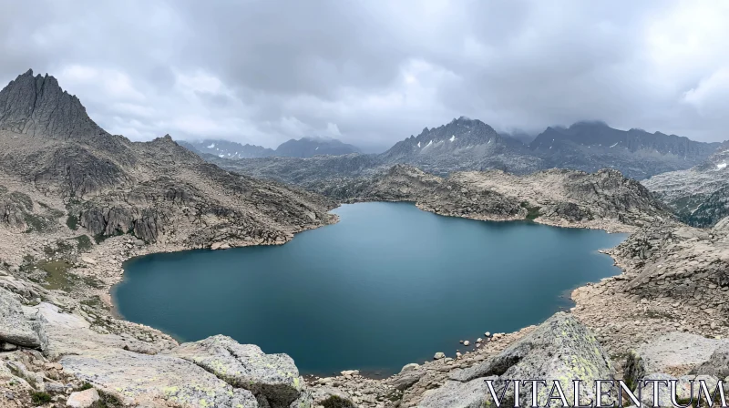 Serene Lake in Rocky Mountain Terrain AI Image