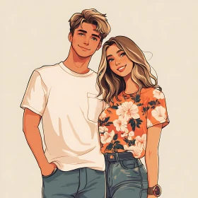 Young Couple in Casual Wear Illustration