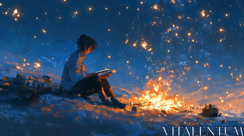 AI ART Woman Reading by Firelight