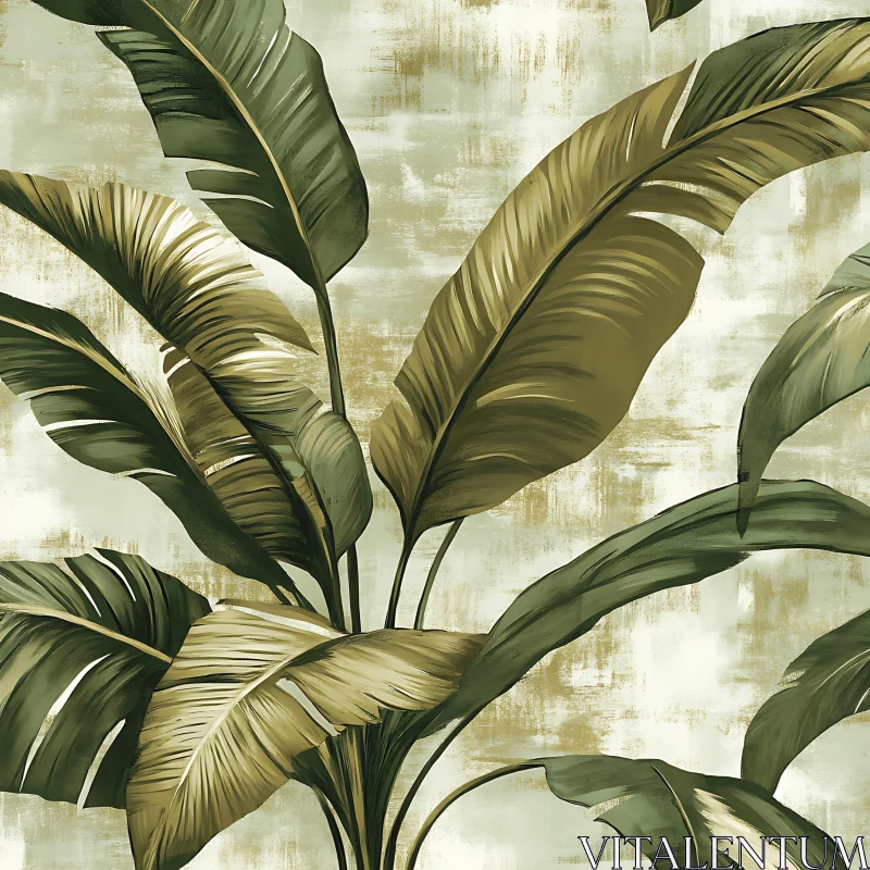 Green and Gold Banana Leaves Artwork AI Image