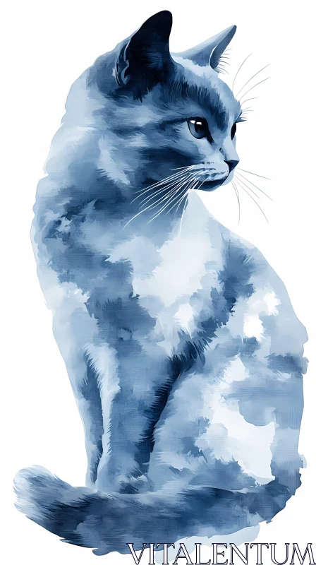 Elegant Feline in Blue Hues AI Image