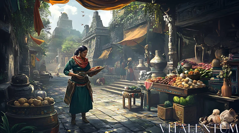 Lively Market in Historic City AI Image