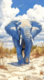 Surreal Elephant in a Sandy Landscape