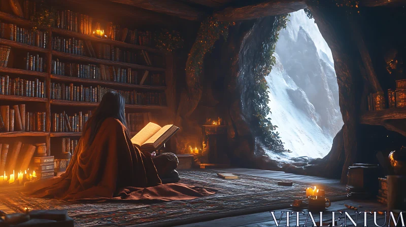 AI ART Cozy Library Reading Nook