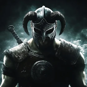 Warrior in Armor with Sword, Fantasy Character