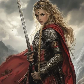 Female Warrior in Armor with Sword