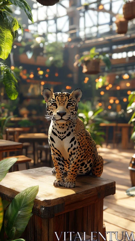 Jaguar Amidst Indoor Greenery AI Image