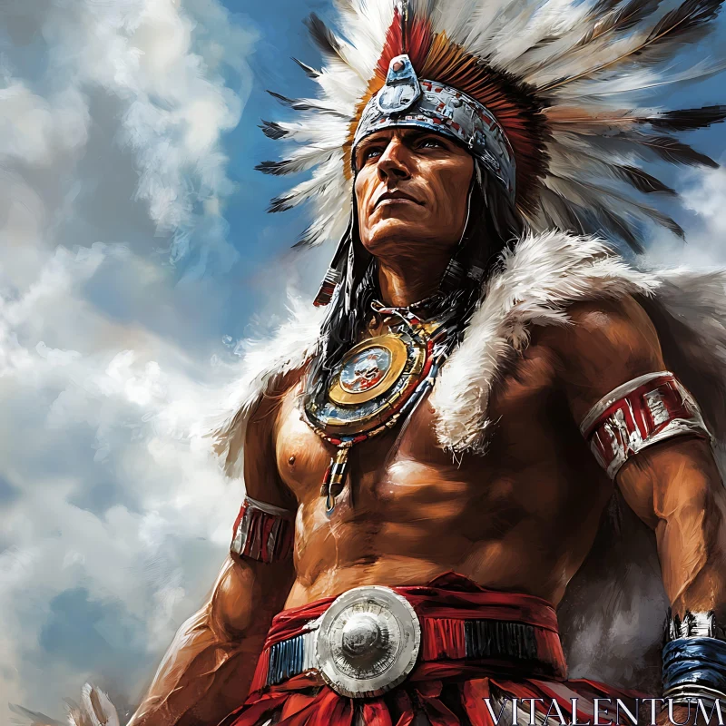 Proud Native American Warrior Painting AI Image