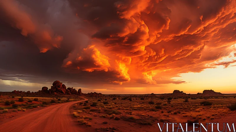 Captivating Desert Landscape Under a Colorful Turbulent Sky AI Image
