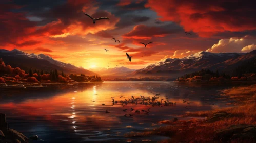 Captivating Lake with Birds in Hyper-Detailed Style | Swiss Realism