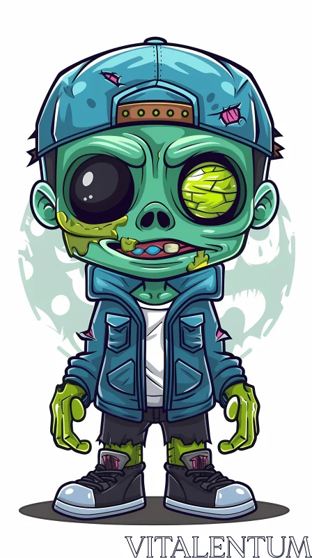 Cartoon Illustration of a Relaxed Zombie Boy AI Image