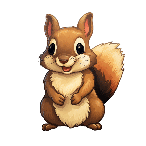 Charming Cartoon Squirrel Illustration with Fluffy Tail POD Design