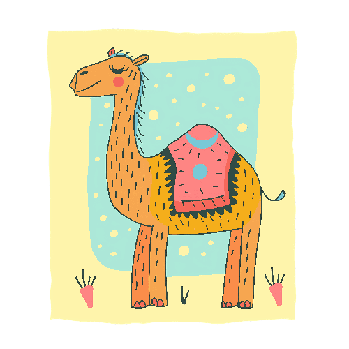 Cheerful Cartoon Camel Illustration POD Design