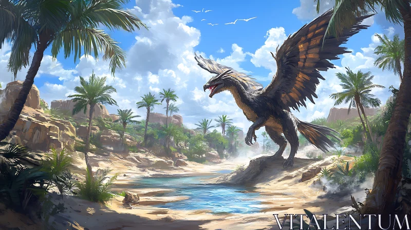 AI ART Winged Dragon in Tropical Paradise