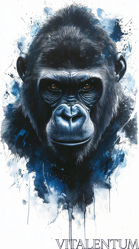 Gorilla Art with Abstract Blue Accents AI Image