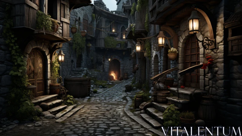 Enchanting Medieval Cityscape in Unreal Engine 5 with Dragoncore Influences AI Image