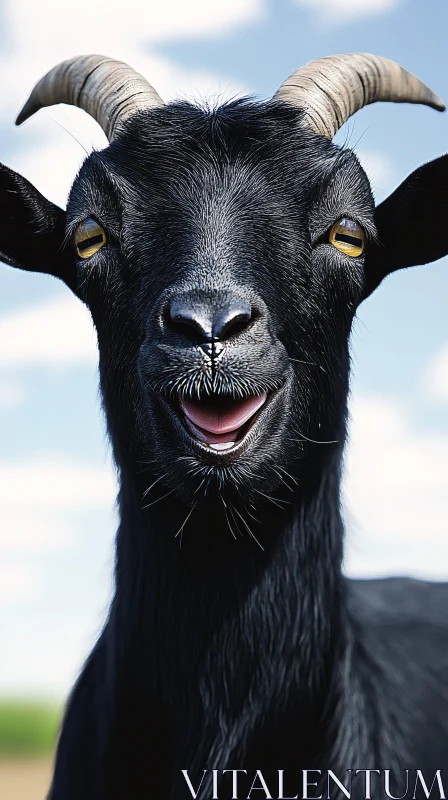 Smiling Black Goat on a Clear Day AI Image