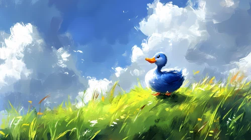 Idyllic Scene of a Blue Duck on a Hill