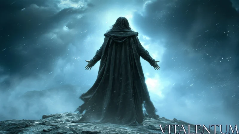Mysterious Figure on Hilltop - Dark and Dramatic Image AI Image