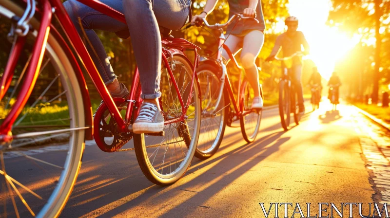 Red Bicycles Riding on Road in the Evening | Sport Photography AI Image