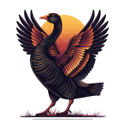 Stylized Goose T-Shirt Design with Geometric Sun