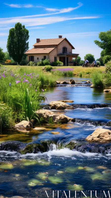 Tranquil Stream in the French Countryside | Idyllic Rural Scenes AI Image