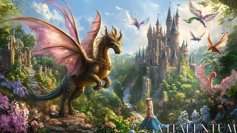 AI ART Fantasy Dragon and Princess at Castle