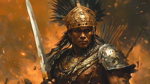 Golden Aztec Warrior with Sword