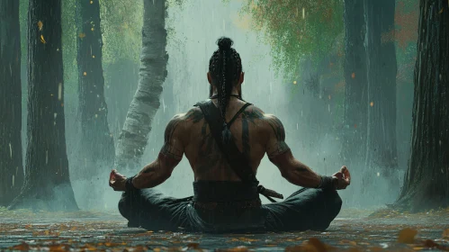 Serene Meditation in Forest Rain