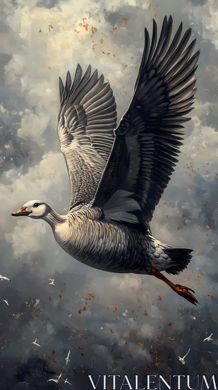 Graceful Avian Flight Amidst Clouds AI Image