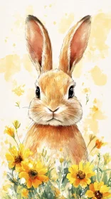 Adorable Rabbit with Flowers Artwork