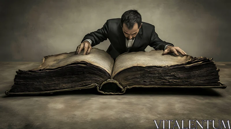 Man Reading a Giant Old Book AI Image