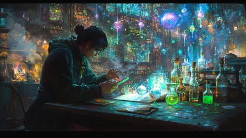 Magical Lab Scene with Alchemist Woman