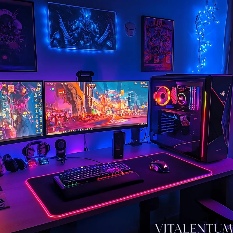 Vivid RGB Gaming Desk Setup AI Image