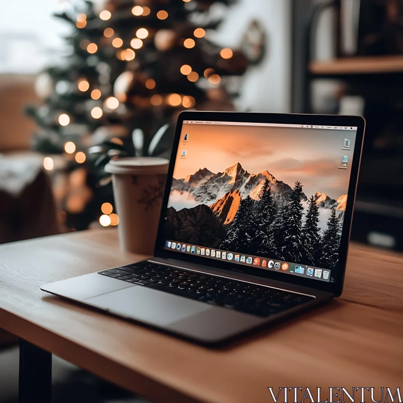 Laptop Amidst Holiday Decor AI Image