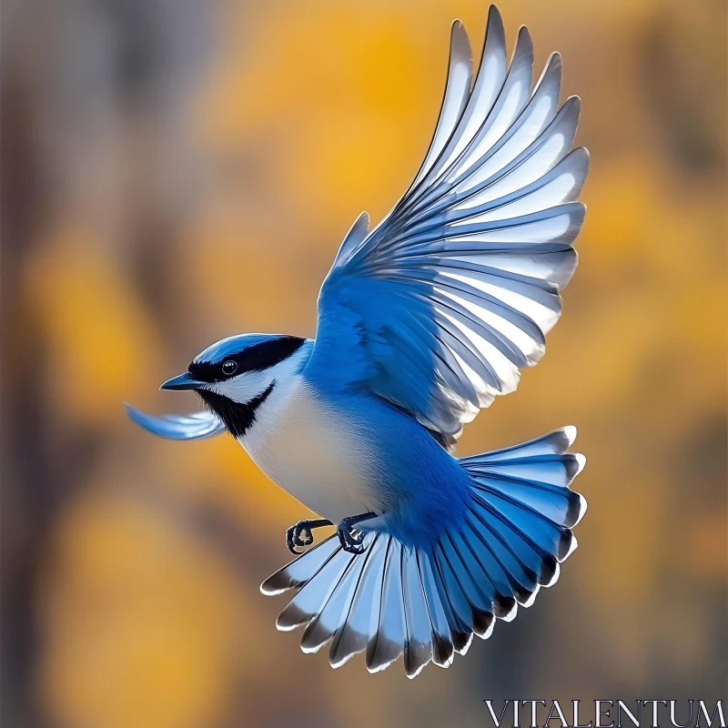 Soaring Blue Jay Against Golden Light AI Image