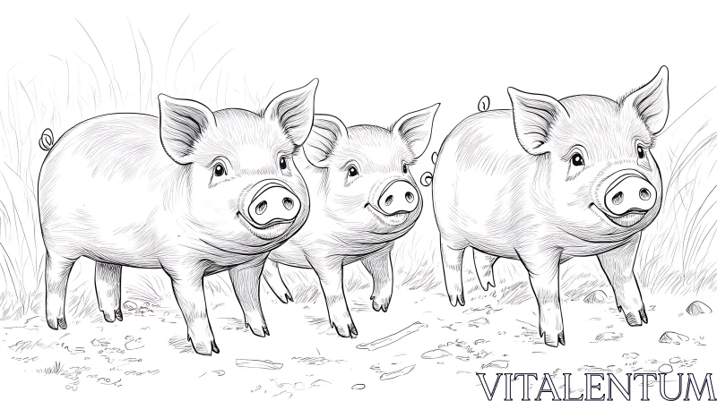 AI ART Cute Piglets Drawing in Nature