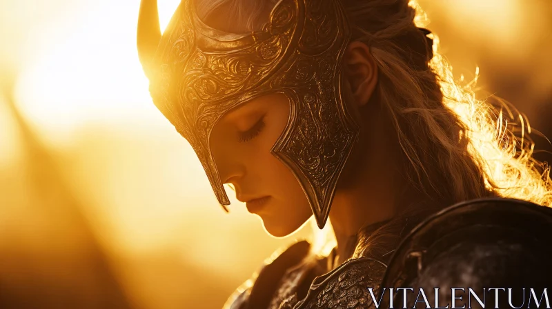 AI ART Female Warrior in Golden Light