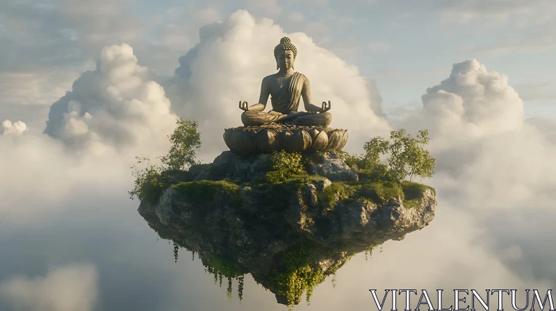 Serene Buddha on Island in the Sky AI Image