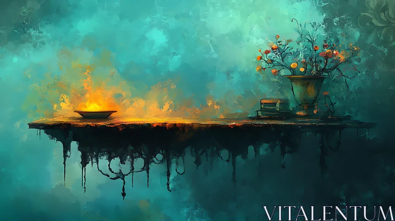 Floating Still Life with Fire and Flora AI Image