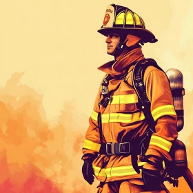 Brave Firefighter Amidst Flames Illustration